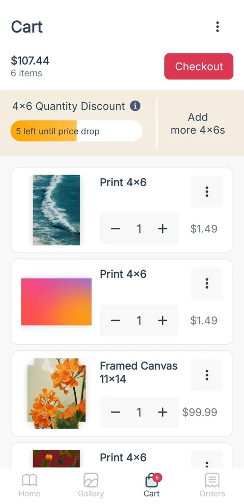 Picta Photo, a cart with prints and a framed canvas