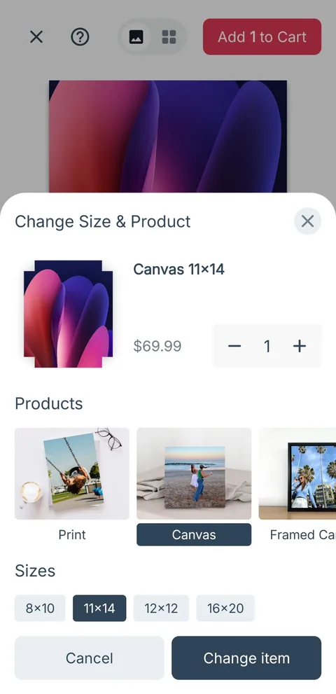 Picta Photo, choosing a print&rsquo;s product and size
